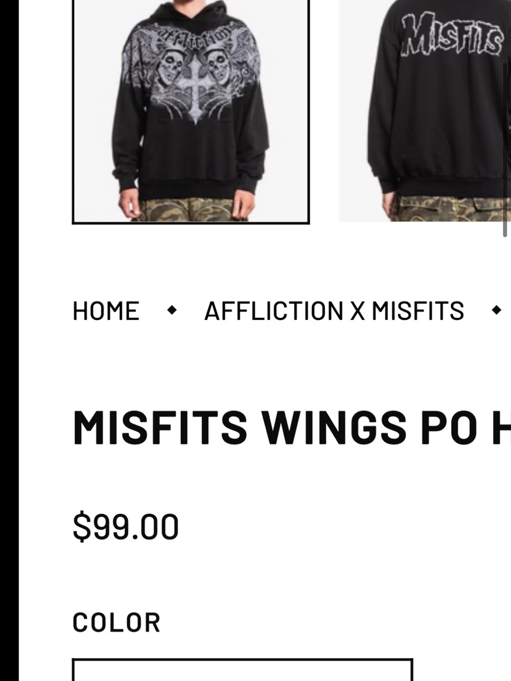 Affliction Black Hoodie with White Cracked Skull Graphic - Picture 4 of 4